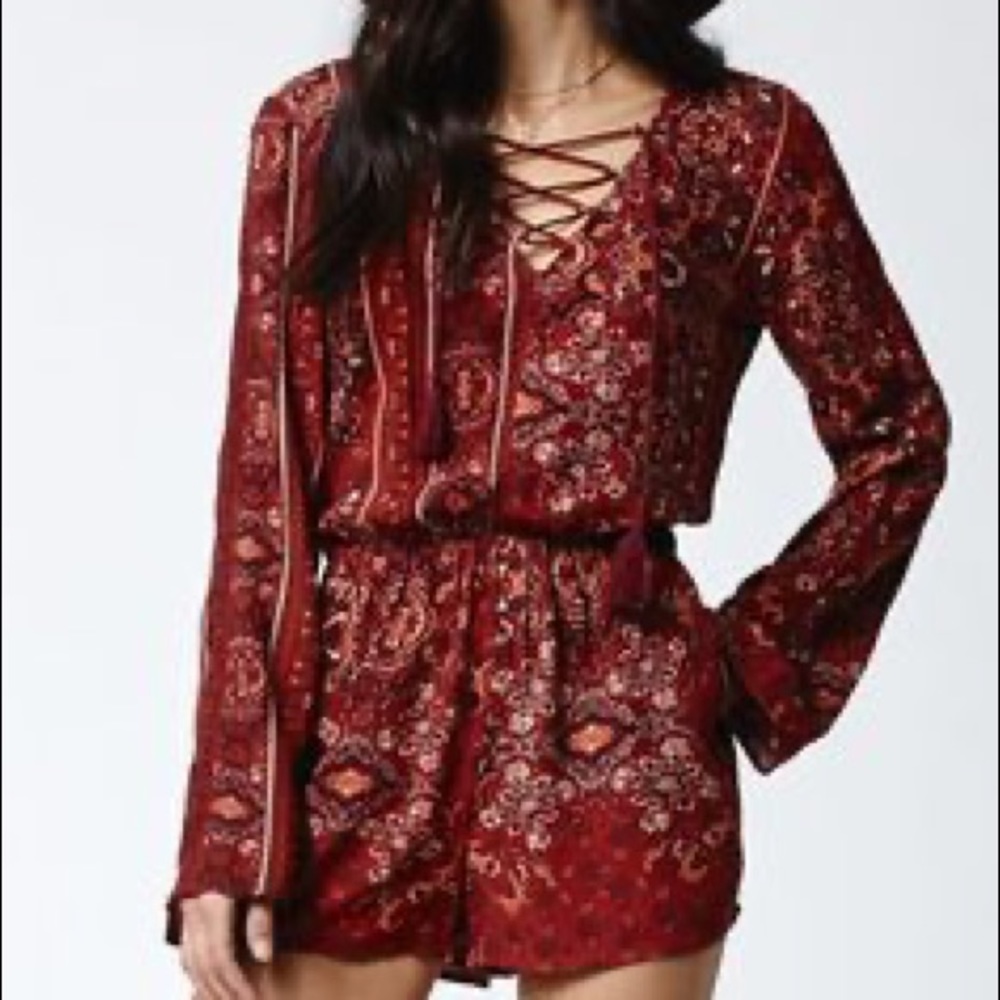 Kendall Kylie boho long sleeve lace up romper